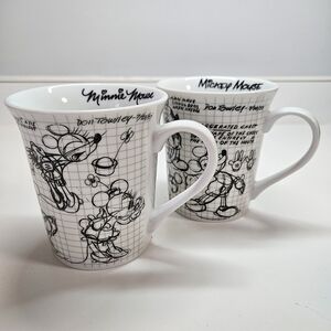 Disney Sketchbook Sketch Mickey & Minnie Mouse Coffee Mug Set Black and White
